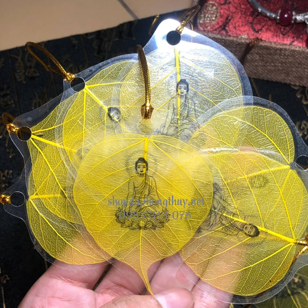 L&aacute; bồ đề h&igrave;nh phật b&igrave;nh an - may mắn m&agrave;u v&agrave;ng