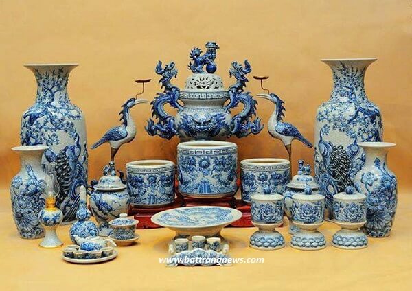 bộ đồ thờ gốm sứ b&aacute;t tr&agrave;ng