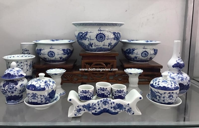 bộ đồ thờ c&uacute;ng gốm sứ b&aacute;t tr&agrave;ng