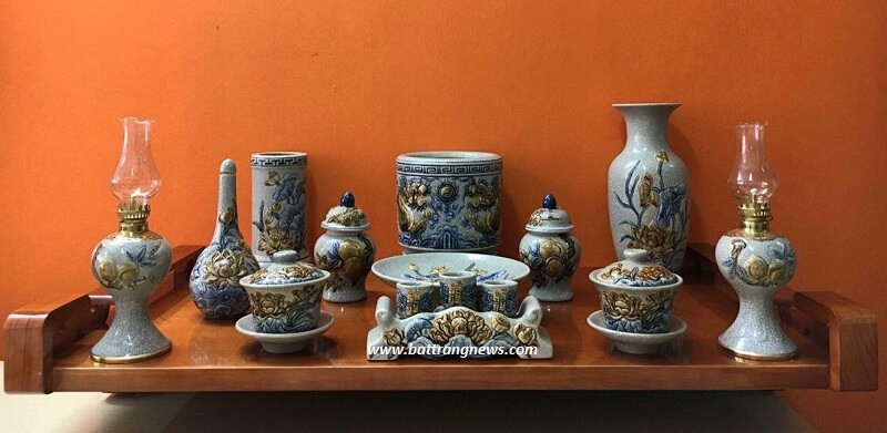 bộ đồ thờ gốm sứ b&aacute;t tr&agrave;ng men