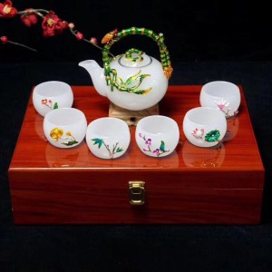 Bộ ấm trà đá mã não trắng