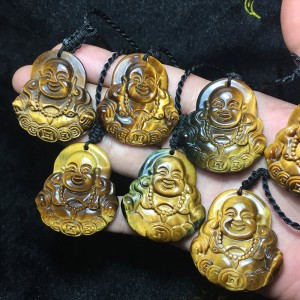 Phật di lặc đá mắt hổ nâu vàng