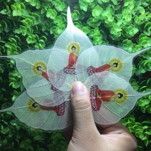 Lá bồ đề in hình phật bình an - may mắn màu trắng