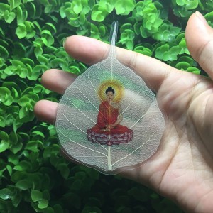 Lá bồ đề in hình phật bình an - may mắn màu trắng