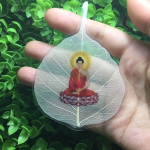 Lá bồ đề in hình phật bình an - may mắn màu trắng