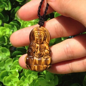 Phật bà quan âm đá mắt hổ nâu vàng