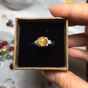 Nhẫn bạc mix đá thạch anh tóc vàng