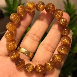 Vòng đá thạch anh tóc nâu đỏ đồng trục
