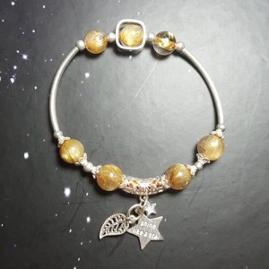 Vòng đá thạch anh tóc vàng mix charm bạc